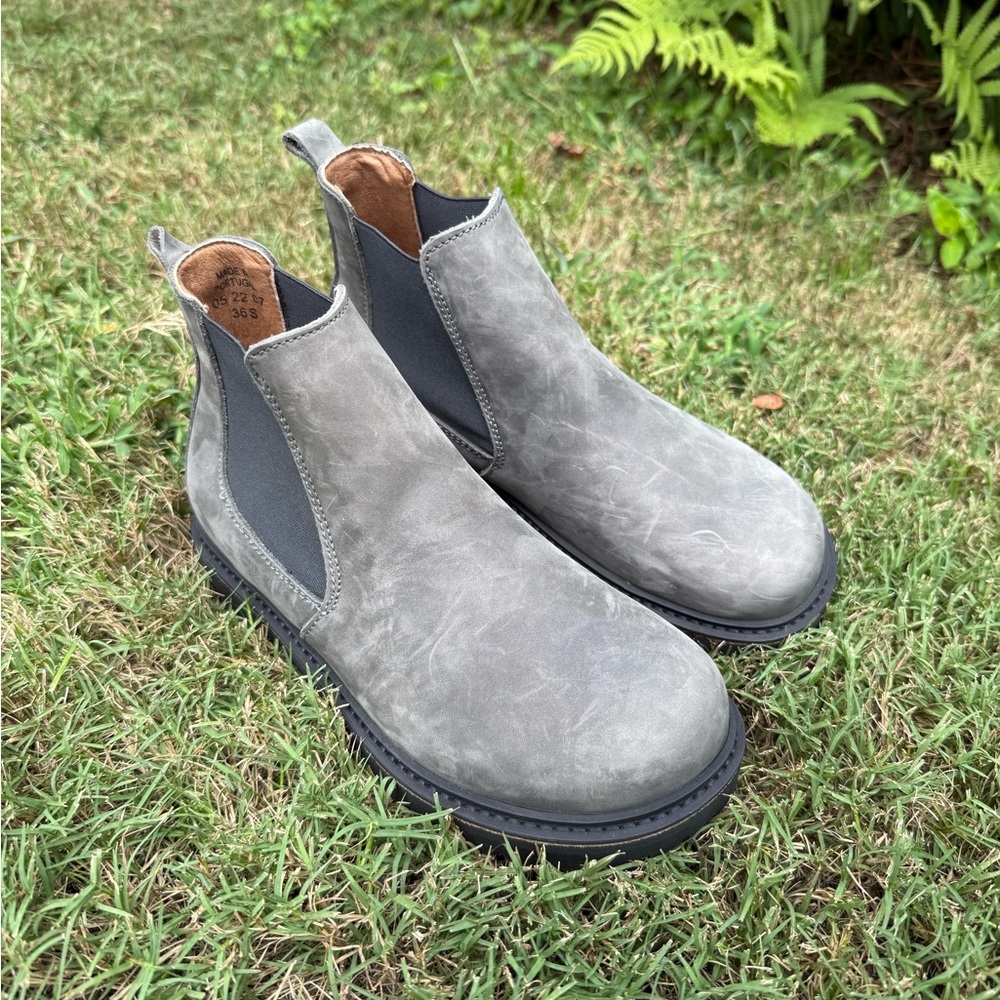 New Birkenstock Stalon Leather Lug Sole Chelsea Gray Ankle Boots Size 36